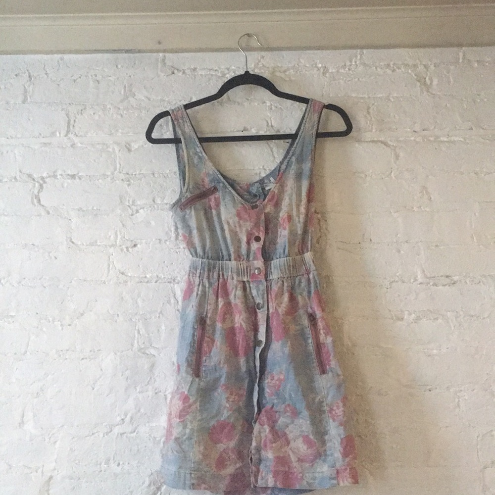 Denim Floral Skater Dress w/ POCKETS